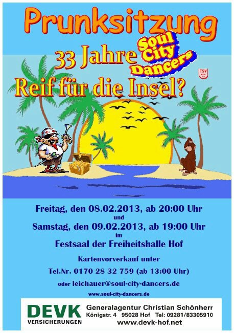 Fotos dieser Veranstaltung: 2. Prunksitzung - 33 Jahre Soul-City-Dancers "Reif für die Insel?" -